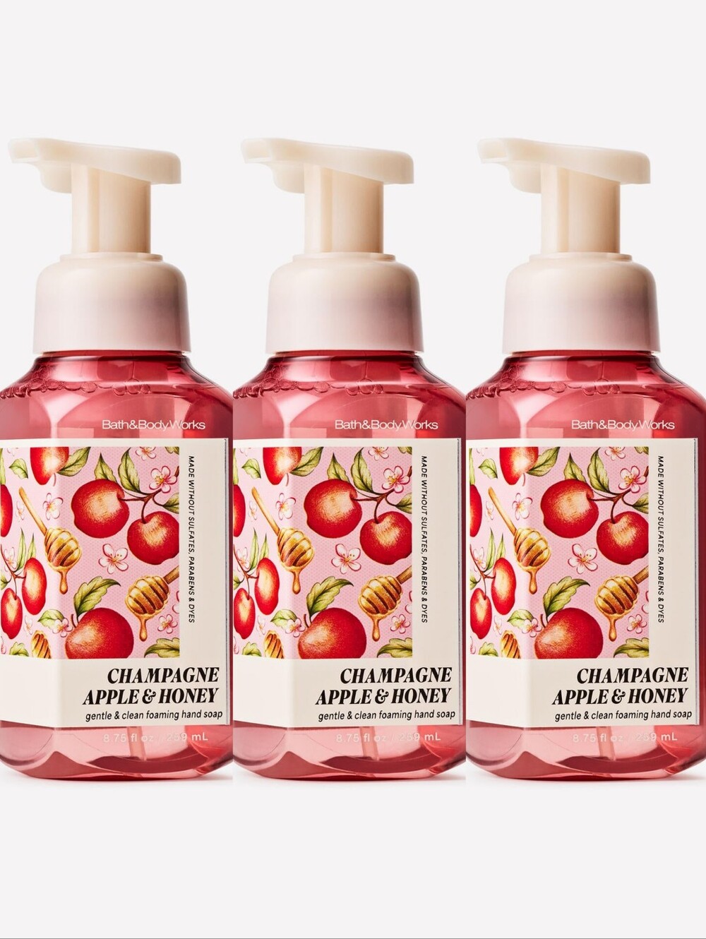 Bath & Body Works Champagne Apple & Honey Foaming Hand Soap Set of 3 NEW RARE